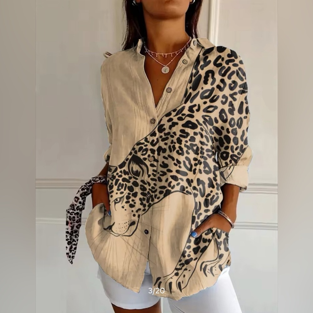 Leopard Print Women's Button Down Top
